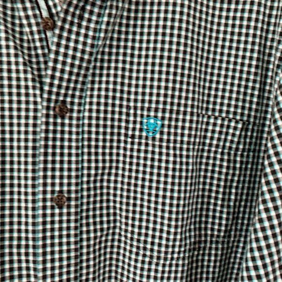 Ariat Pro Series Shirt Mens XXL Button Down Long Sleeve Plaid Fishing Turquoise - Picture 3 of 7